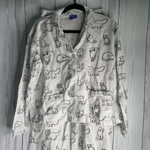 Pine Cone Hill Fine Linens Pajama Set Size Medium Cotton Womens Cats White
